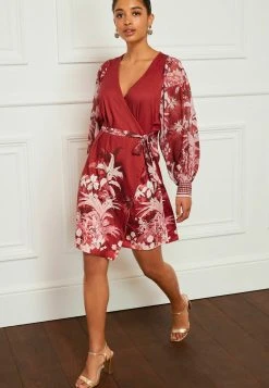 Next Sheer Long Sleeve Standard - Jurk - Red Tropical Placement Print