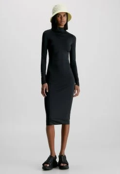 Calvin Klein Jeans Slim Stretch Long Sleeve Midi - Etui-Jurk - Ck Black