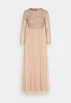 Maya Deluxe Long Sleeve Delicate Midaxi Dress - Galajurk - Taupe Blush -dress shop 06deab4594534a08afac348c5b717671