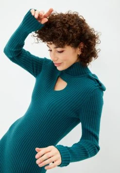 CESARE GASPARI High Neck Long Sleeve - Etui-Jurk - Teal -dress shop 071ce394682c4a8d90eb18ceab587753