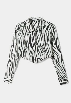 BERSHKA Long Sleeve - Overhemdblouse - Mottled Black -dress shop 073d6aef866d4f32a39bb29ff0e3e962