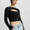 Calvin Klein Jeans Milano Cut Out Long Sleeve Top - Longsleeve - Ck Black