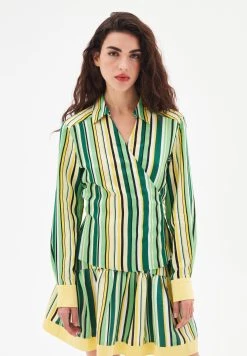 AdL Long Sleeve Patterned- Blouse - Striped Green