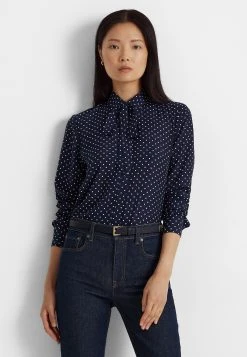 Lauren Ralph Lauren Katazrina Long Sleeve Button Front Shirt - Overhemdblouse - Navy/Cream