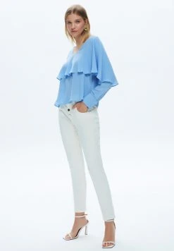 AdL Ruffled Long Sleeve - Blouse - Blue -dress shop 0f387c2450d148cc91bdbae6daceedfa