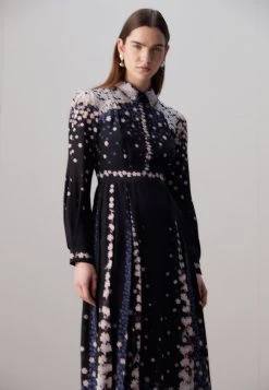 Erdem Belted Long Sleeve Midi Shirt Dress - Blousejurk - Black/Multi -dress shop 1069a98790f9405eb961133fe9d3bad7