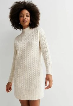 New Look Long Sleeve- Gebreide Jurk - Off White