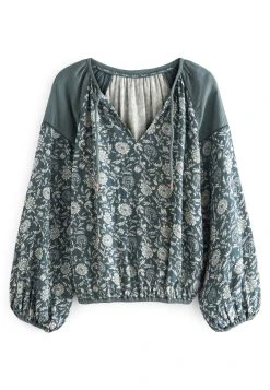 Next Crinkle Bubble Hem Long Sleeve Standard - Blouse - Green -dress shop 1442bddfaf974d81ad354f9e87b10b92