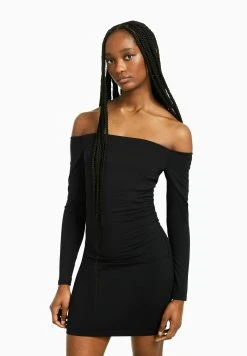 BERSHKA Long Sleeve Mini - Etui-Jurk - Black