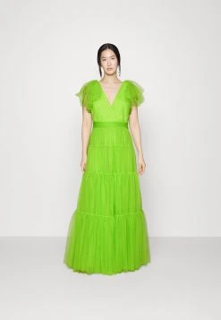 ML Monique Lhuillier Flutter Sleeve Long Dress - Galajurk - Halcyon Green