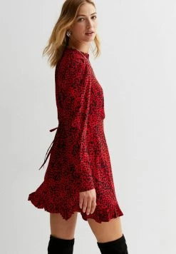 New Look Abstract Long Sleeve- Jurk - Red Pattern -dress shop 183c573b07e04e669edf977fa3a8872c