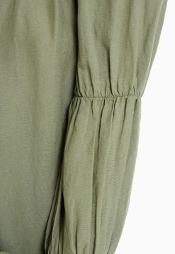 BERSHKA Long Sleeve GatheredMini- Jurk - Khaki -dress shop 212a672f8b604b17be9e57a307f7590a