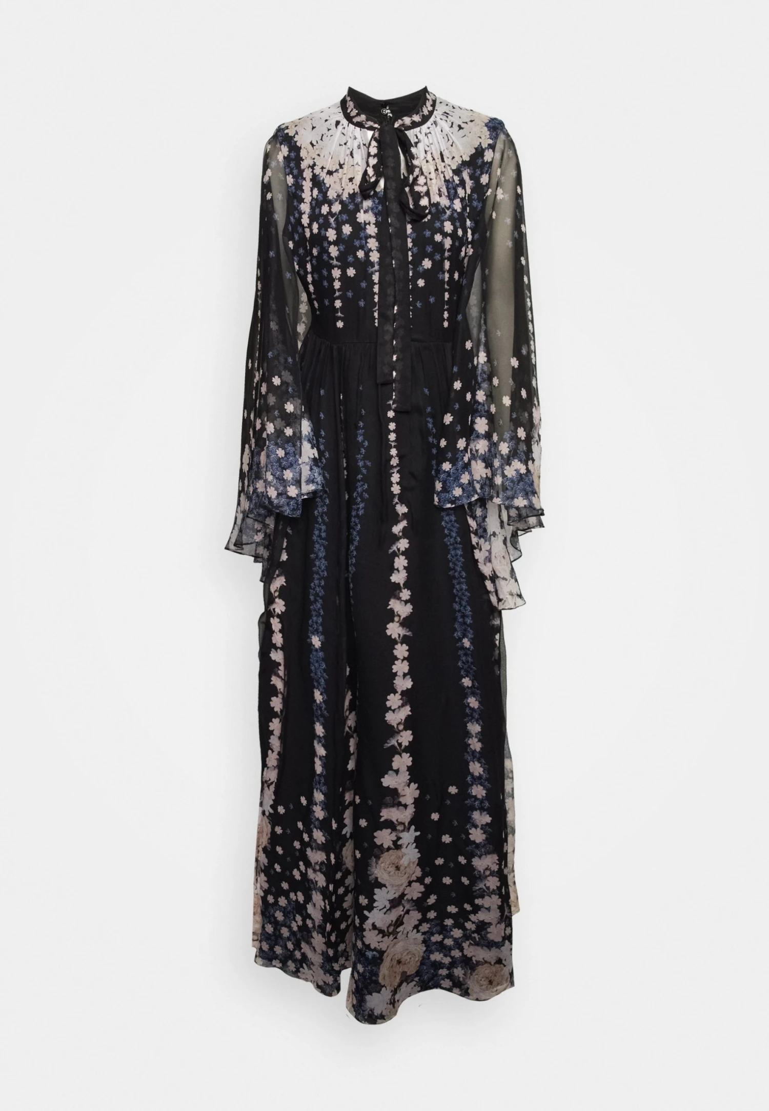 Erdem Long Sleeve Cape Effect Gown Bow Neck Detail - Galajurk - Black/Multi 7 Erdem Long Sleeve Cape Effect Gown Bow Neck Detail - Galajurk - Black/Multi - Afbeelding 7