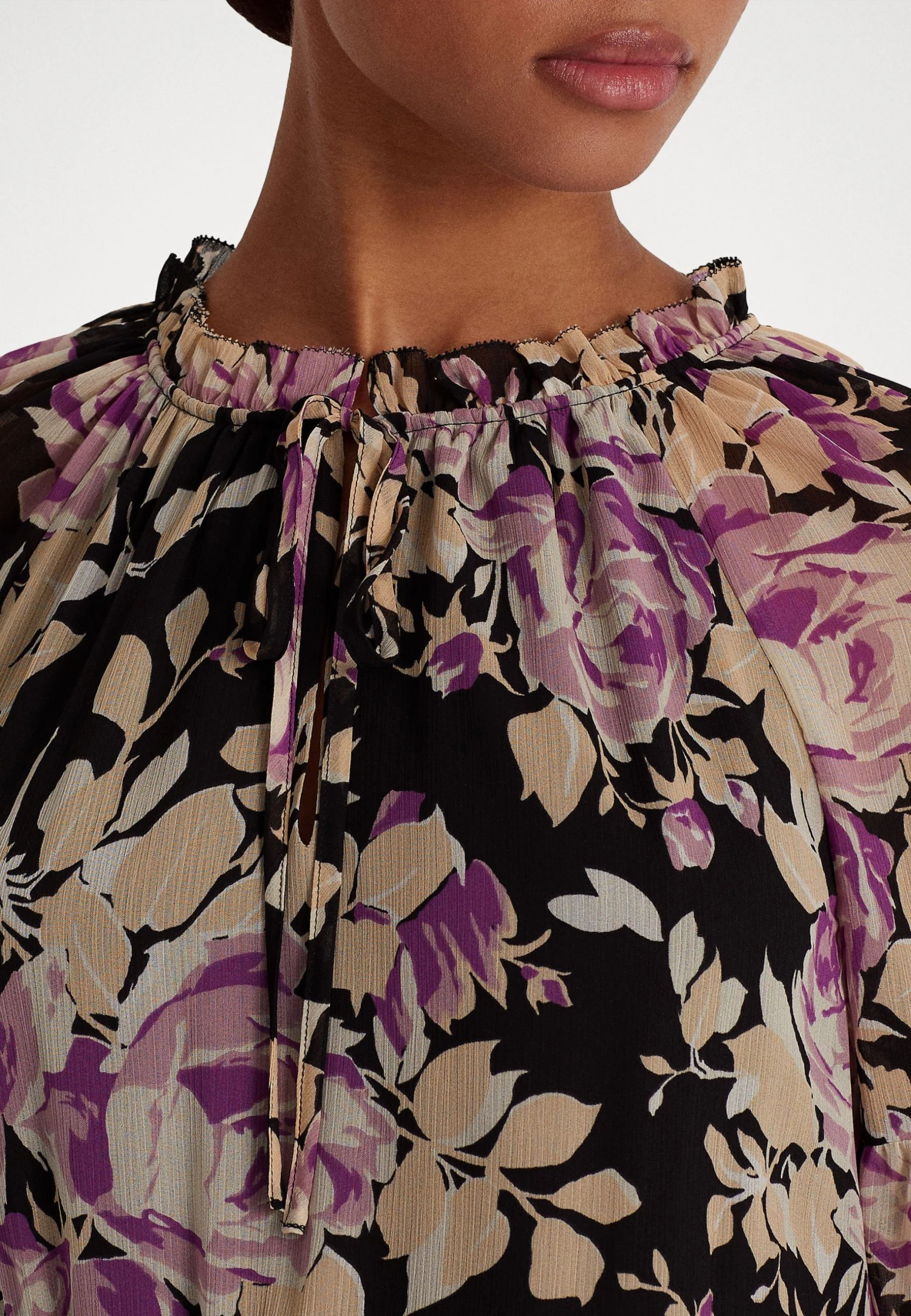 Lauren Ralph Lauren Hepziba Long Sleeve Day Dress - Jurk - Black/Lavender/Cream 5 Lauren Ralph Lauren Hepziba Long Sleeve Day Dress - Jurk - Black/Lavender/Cream - Afbeelding 5