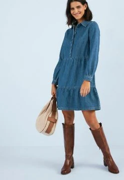 Next Long Sleeve Tiered Standard - Spijkerjurk - Blue