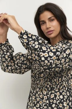 Kaffe Bpella Long Sleeve Dress - Blousejurk - Black Yellow Flowers -dress shop 286722b8432c475394630d7eee5c2df3