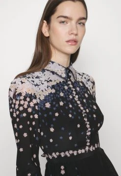 Erdem Belted Long Sleeve Midi Shirt Dress - Blousejurk - Black/Multi -dress shop 289d3f70586442e29282547cfbe1a7b3