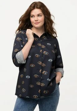 Ulla Popken Eye Print Long Sleeve- Overhemdblouse - Navy Blue