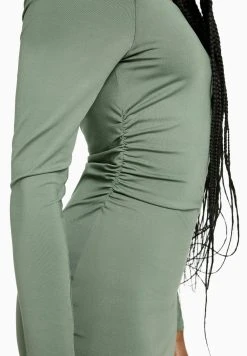 BERSHKA Long Sleeve Mini - Etui-Jurk - Khaki -dress shop 2da6c04c74fd4ce2b39f6cacd34ad8f3