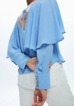 AdL Ruffled Long Sleeve - Blouse - Blue -dress shop 30cebc9762d1449d98ff691d575b530d