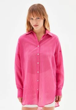 AdL Long Sleeve Striped- Overhemdblouse - Striped Fuschia