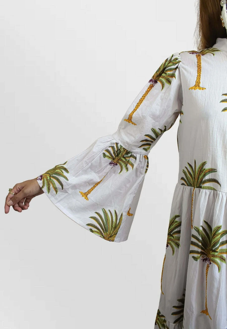 Bombay Sunset Long Sleeve Palm - Maxi-Jurk - White 5 Bombay Sunset Long Sleeve Palm - Maxi-Jurk - White - Afbeelding 5