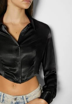 BERSHKA Long Sleeve - Overhemdblouse - Black -dress shop 3422c0ad280342899d8b98d164bd673c
