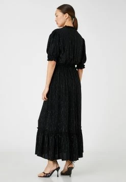 Koton V Neck Silvery Striped Puff Sleeve Long Wrapped - Maxi-Jurk - Black 6 Koton V Neck Silvery Striped Puff Sleeve Long Wrapped - Maxi-Jurk - Black -dress shop 36d23b3b1680427e8774dfcc6c0603a3