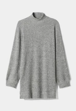 BERSHKA Long Sleeve - Gebreide Jurk - Mottled Grey -dress shop 3850a8773d67497999c8af15ac4b70ad