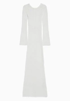 BERSHKA Long Sleeve Open Back Midi - Gebreide Jurk - Beige -dress shop 3b61582f1bad4c74a3e3c91574658981