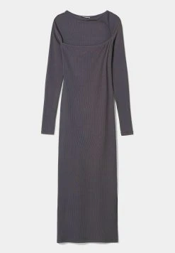 BERSHKA Long Sleeve - Etui-Jurk - Dark Grey -dress shop 3c40cc6d4f7041639bdf15b41a3f6530