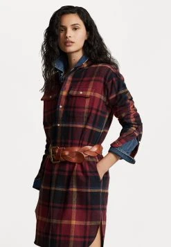Polo Ralph Lauren Long Sleeve Day Dress - Blousejurk - Red Multi Fall Plaid