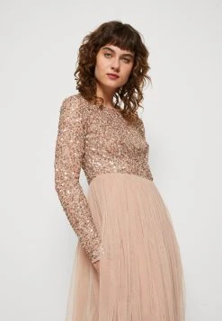 Maya Deluxe Long Sleeve Delicate Midaxi Dress - Galajurk - Taupe Blush -dress shop 4263c0aabdd5419b884065633e539240