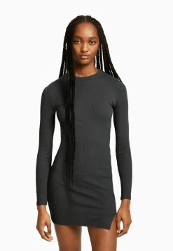 BERSHKA Long Sleeve Mini- Etui-Jurk - Grey