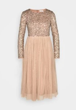 Maya Deluxe Long Sleeve Delicate Midi Dress - Cocktailjurk - Taupe Blush -dress shop 438a8bb8513740b89910601e2b854b20