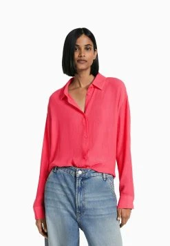 BERSHKA Long Sleeve - Overhemdblouse - Coral