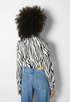 BERSHKA Long Sleeve - Overhemdblouse - Mottled Black -dress shop 467a522baa1e4196b1ebb61a83f872af