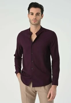 Antioch Mandarin Collar Long Sleeve - Overhemd - Damson