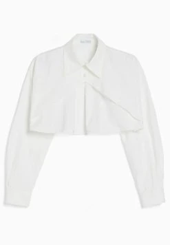 BERSHKA Long Sleeve Crossover - Cropped - Overhemdblouse - Off White -dress shop 487add8ad6264a13bfb8a1ffbfd40ba6