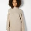 BERSHKA Long Sleeve - Gebreide Jurk - Sand