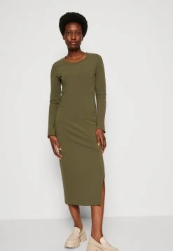 Marc O'Polo Dress Round Neck Long Sleeve Lean And Long With Slit - Jerseyjurk - Wild Olive -dress shop 4d2c9e69bff240b5839d451293c1ecee