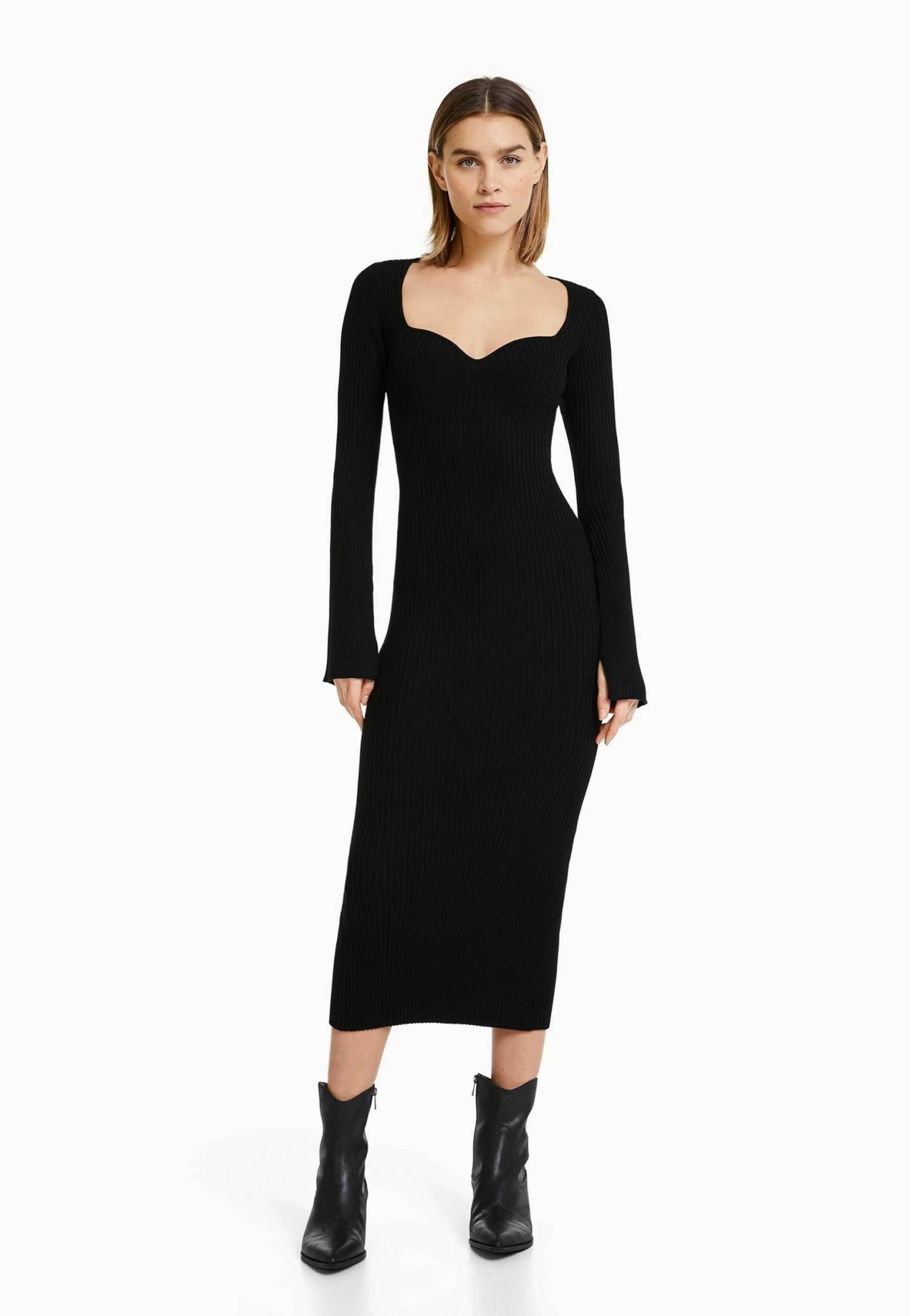 BERSHKA Long Sleeve- Gebreide Jurk - Black 1 BERSHKA Long Sleeve- Gebreide Jurk - Black