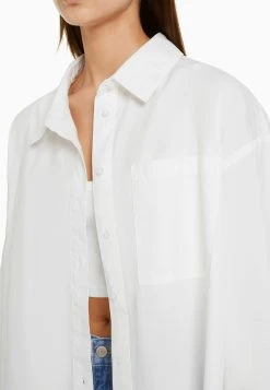 BERSHKA Long Sleeve Oversize - Overhemdblouse - Off White -dress shop 576cbb7d824c4c1cbc620eaae9f96371