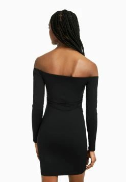 BERSHKA Long Sleeve Mini - Etui-Jurk - Black -dress shop 579d58492d39422dac7701c56fa8a91b