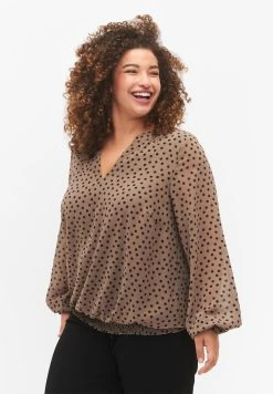 Zizzi Long Sleeve With Smock - Blouse - Brown