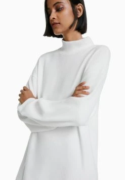 BERSHKA Long Sleeve - Gebreide Jurk - Beige -dress shop 595f4dfab88249d4a4722a8b4d49b1ea