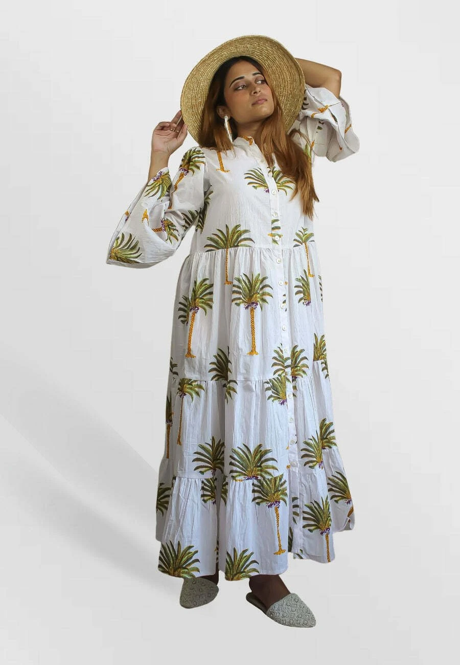 Bombay Sunset Long Sleeve Palm - Maxi-Jurk - White 2 Bombay Sunset Long Sleeve Palm - Maxi-Jurk - White - Afbeelding 2