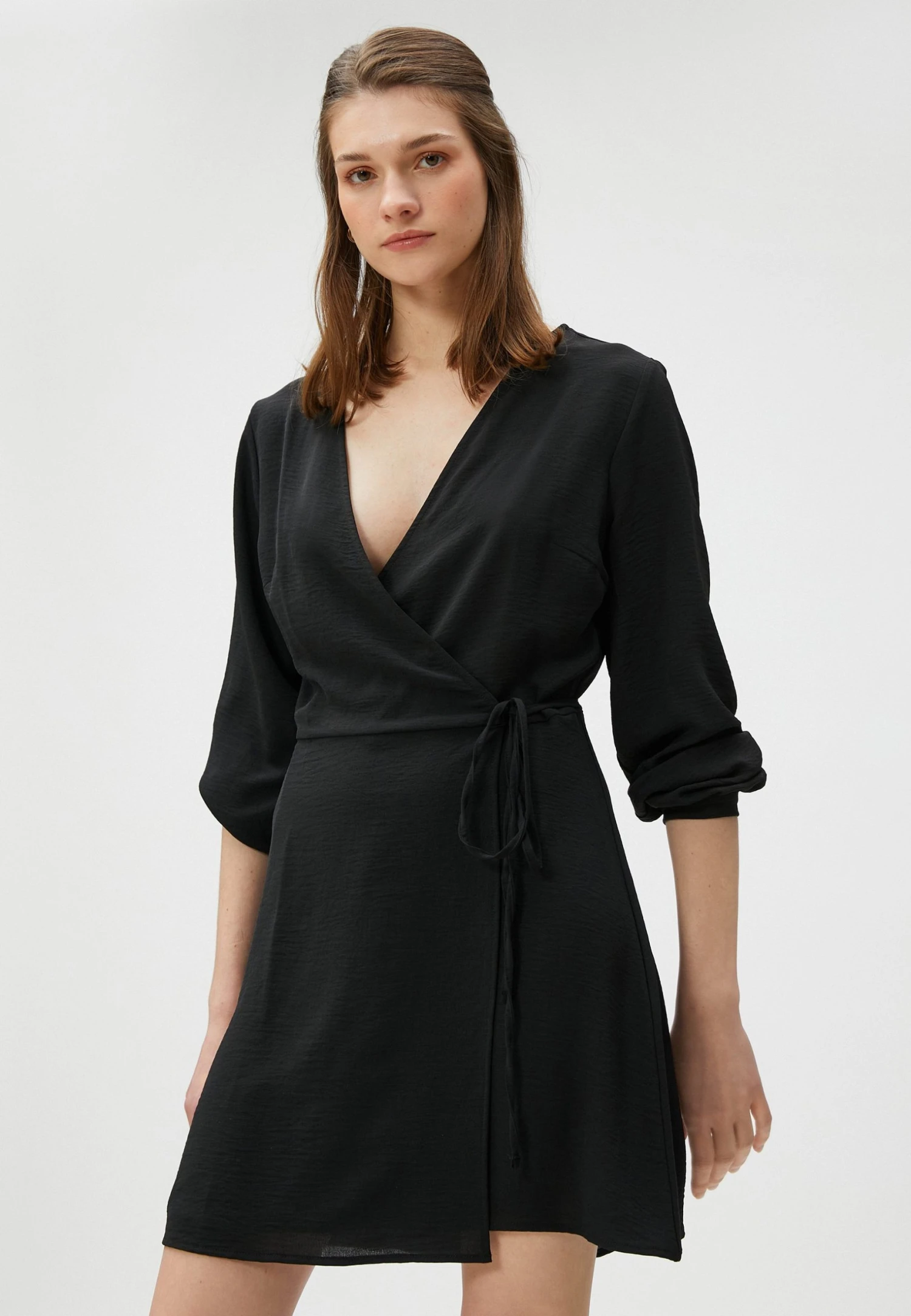 Koton Wrapped Mini V Neck Long Sleeve - Jurk - Black 1 Koton Wrapped Mini V Neck Long Sleeve - Jurk - Black