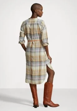 Polo Ralph Lauren Long Sleeve Day Dress - Jurk - Brown Multi Plaid -dress shop 5bc995a017da41389f9161446b281e4b