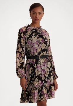 Lauren Ralph Lauren Hepziba Long Sleeve Day Dress - Jurk - Black/Lavender/Cream